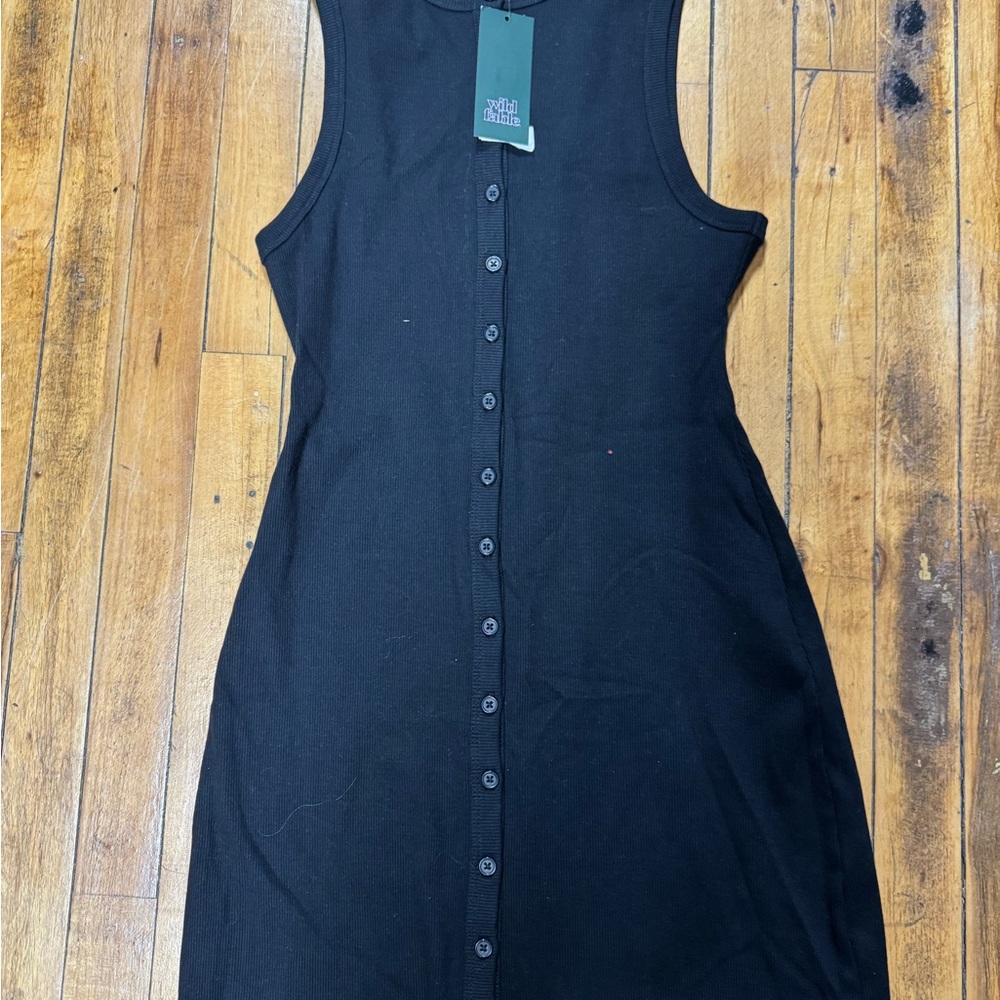 wild fable Black Sleeveless Button-Front Midi Dress